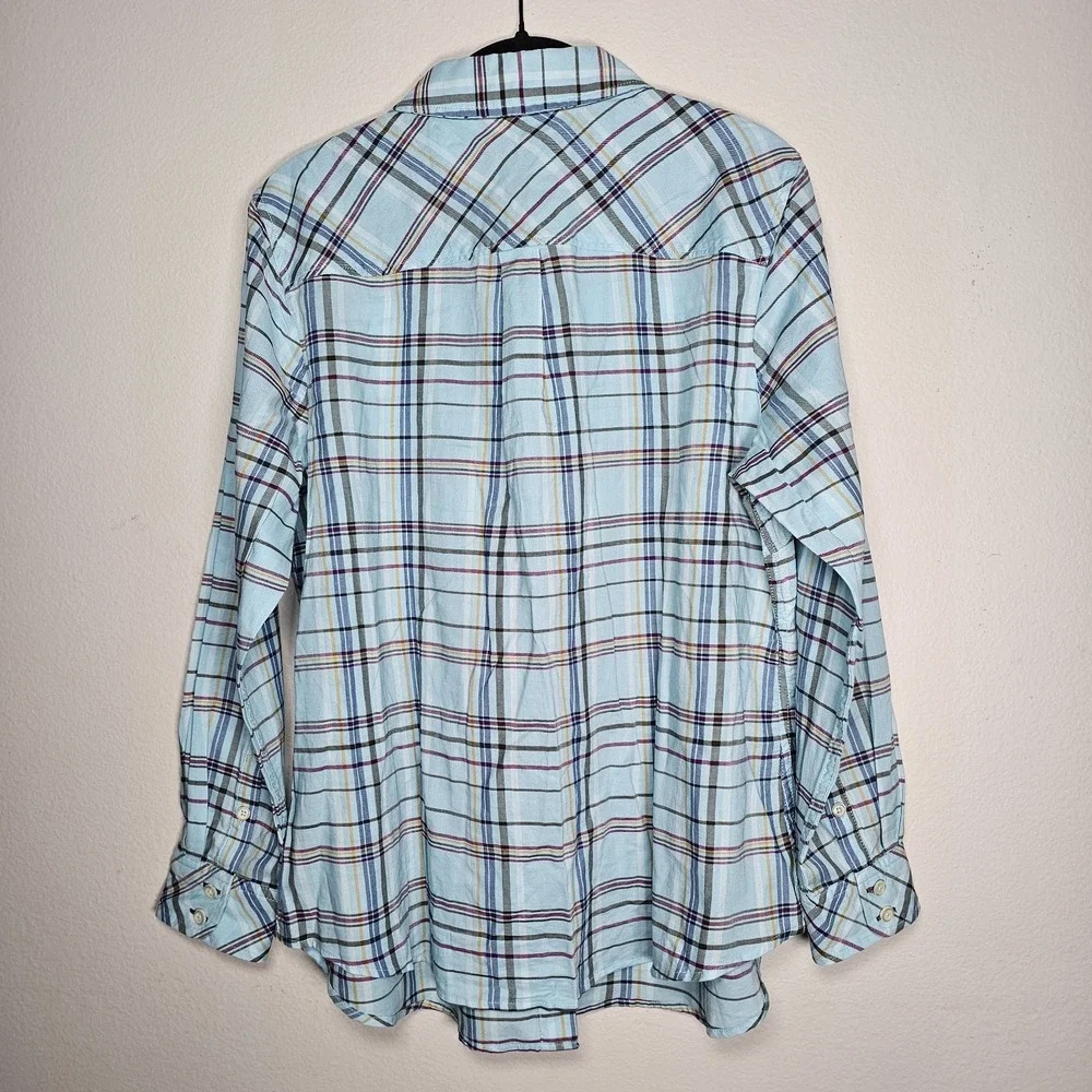 Talbots Womens Petite Plus 1X Casual Plaid Button Up Top Blue Mature Country - Picture 2 of 6